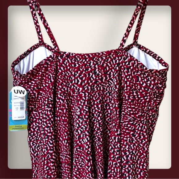 SWIM SOLUTIONS Women's Red Stretch Tummy Control Flyaway Sweetheart Swimdress 22 - Picture 7 of 16